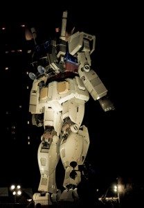 Giant Gundam robot model stands guard in Odaiba