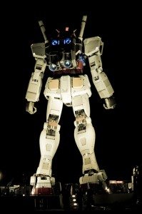 Giant Gundam robot model stands guard in Odaiba