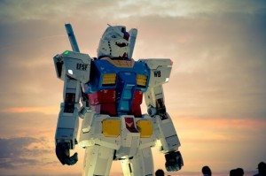 Giant Gundam robot model stands guard in Odaiba