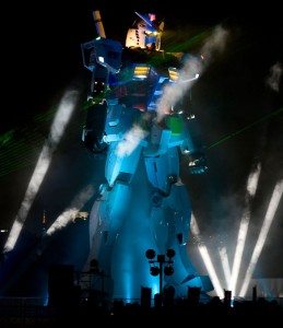 Giant Gundam robot model stands guard in Odaiba