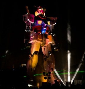 Giant Gundam robot model stands guard in Odaiba
