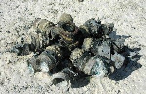 Remains of a B-24 Liberator engine on the flats of the lagoon outside Betio