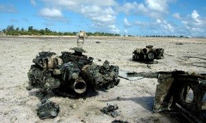 Remains of a B-24 Liberator on the flats of the lagoon outside Betio Remains of a B-24 Liberator on the flats of the lagoon outside Betio