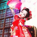 Fan dancers on New Year's Eve in Tokyo
