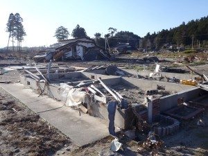 Tsunami devastation within the 20-kilometer evacuation zone in place around the Fukushima Daiichi nuclear power plant.