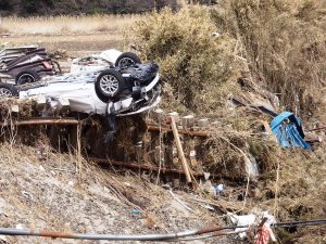 Tsunami devastation within the 20-kilometer evacuation zone in place around the Fukushima Daiichi nuclear power plant.
