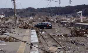 Tsunami devastation within the 20-kilometer evacuation zone in place around the Fukushima Daiichi nuclear power plant.