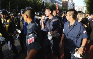 Members of a right-wing group protest in Jimbocho