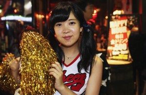 Cheerleader at happy hour