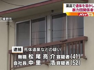 A gang member and one other person allegedly dissolved the body of an acquaintance in the office toilet of a construction company in Hadano City