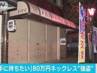 A man fled a jewelry store in Matsudo City on Saturday after swing an 18-karat-gold necklace
