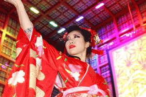 Fan dancers perform on New Year's Eve at the Mandarin Oriental Hotel in Tokyo