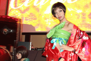 Fan dancers perform on New Year's Eve at the Mandarin Oriental Hotel in Tokyo