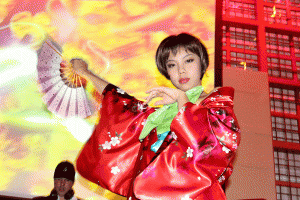 Fan dancers perform on New Year's Eve at the Mandarin Oriental Hotel in Tokyo