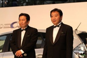 Yukio Edano, Minister of Economy, Trade and Industry, and Prime Minister Yoshihiko Noda at the opening ceremonies for the Tokyo International Film Festival