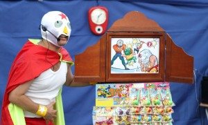 Kazushige Yamada performs as Minakuru Mask in Saitama Prefecture