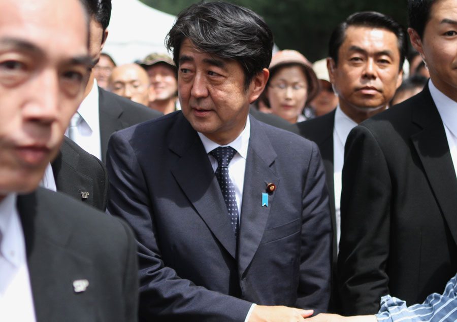Former Prime Minister Shinzo Abe on the grounds of Yasukuni Shrine