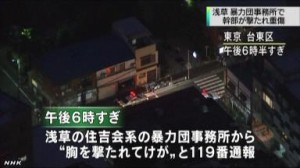 A Sumiyoshi-kai member was shot in the left side of his chest