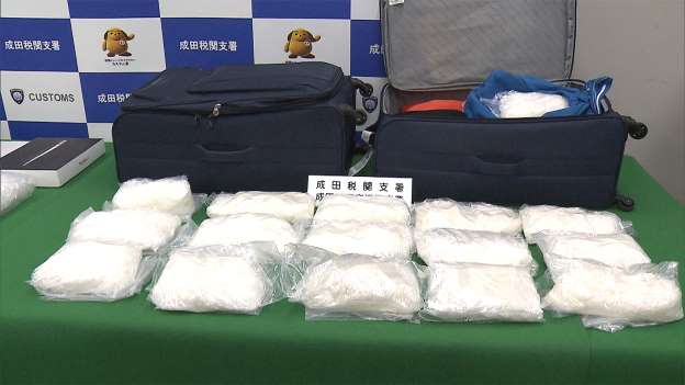 A Canadian man was found with about 30 kilograms inside two suitcases upon arrival at Narita International Airport on February 18