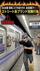 Streetwear brand slammed over reckless smartphone stunt on moving Tokyo Metro train