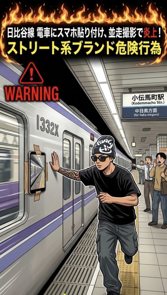 Streetwear brand slammed over reckless smartphone stunt on moving Tokyo Metro train