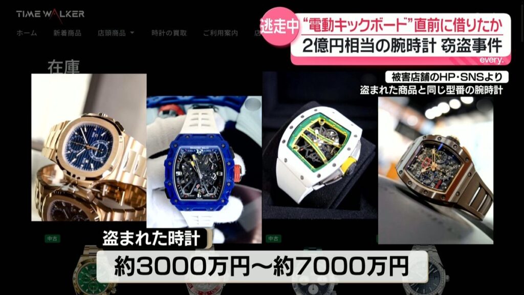 Thieves stole 200 million yen in watches form a store in Nakano Broadway on Tuesday