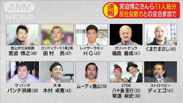 Yoshimoto Kogyo announced the suspension of 11 comedians on Monday