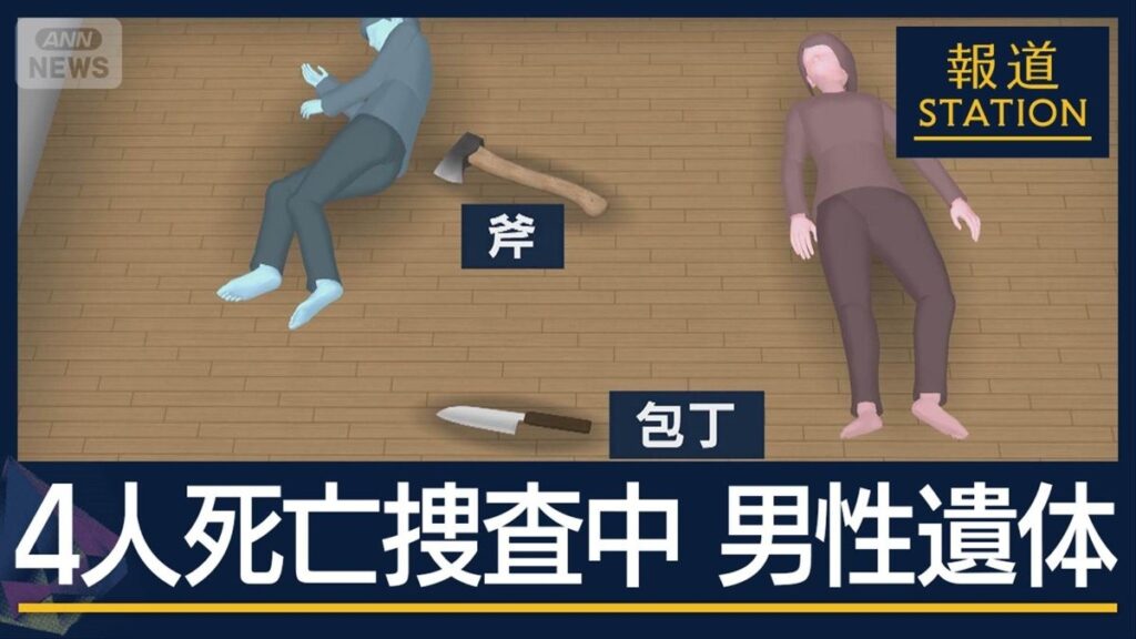 A bloody knife and axe were found in the room