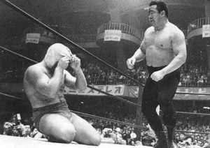 The Destroyer can't look as Rikidozan closes in