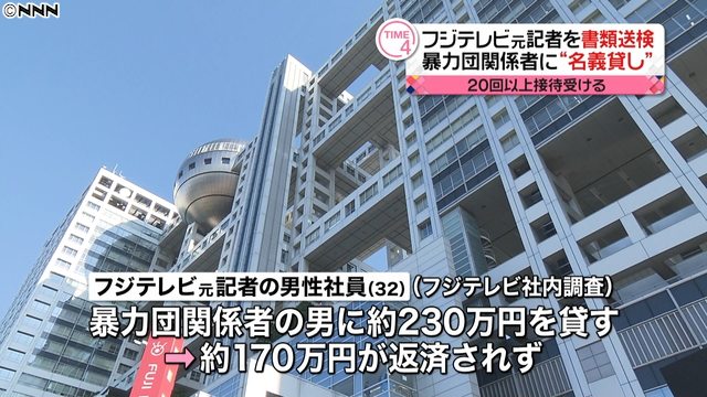 Tokyo police have revealed that an employee of Fuji Television Network, whose headquarters is shown above, gave loans to an organized crime member