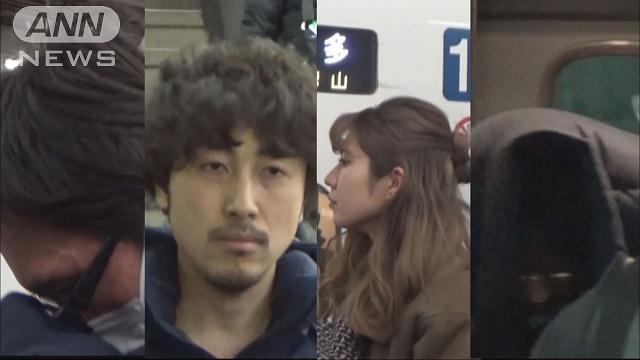 Kazuaki Nakayama (second from left) and Sakiko Kameda (second from right) are among the suspects accused of swindling 400 persons