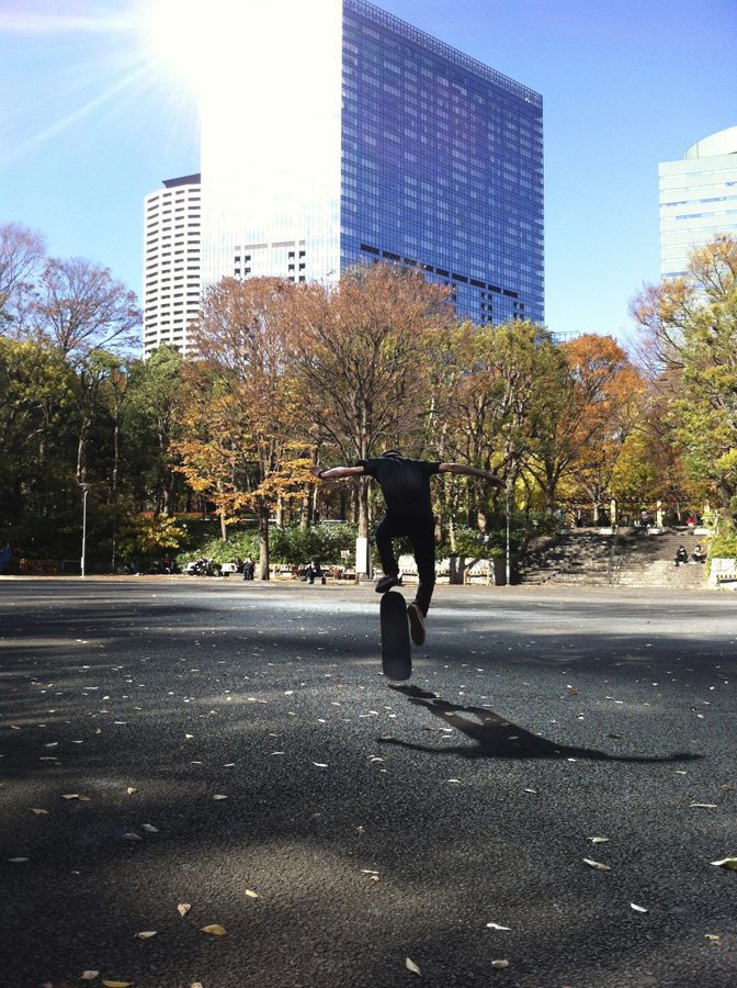 A skateboarder in Chuo Park in Shinjuku Ward