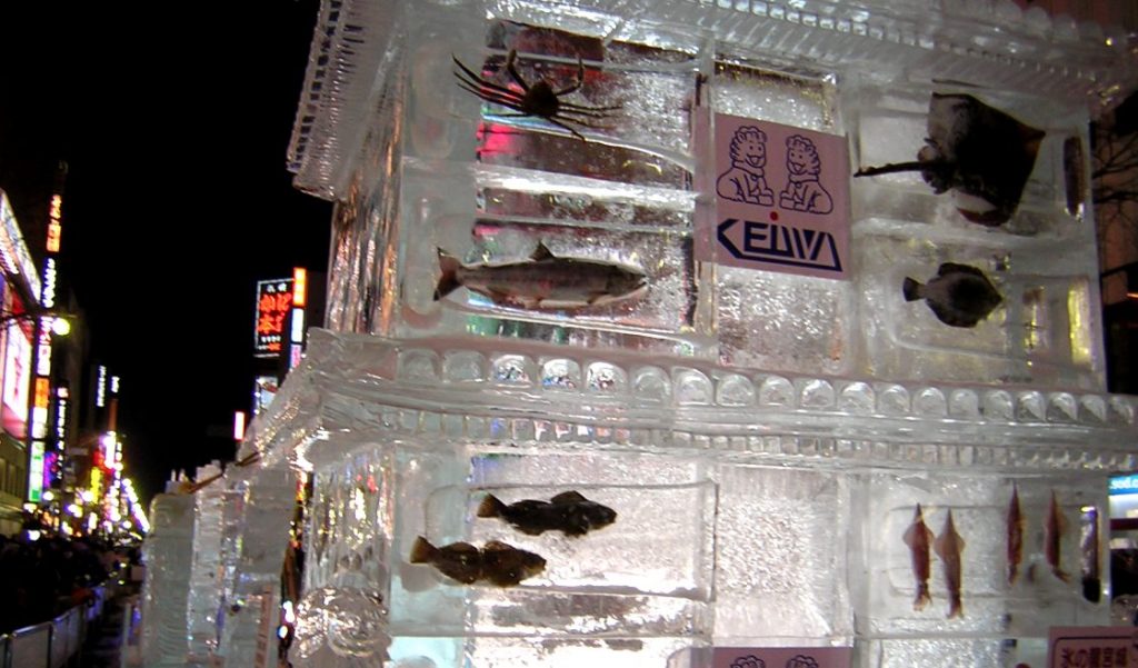 A tourist association could pull its “Frozen Fish” display it runs for the annual Sapporo Snow Festival in Hokkaido