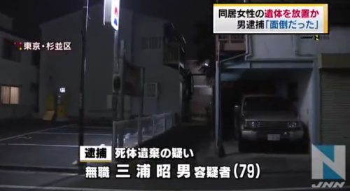 Police have arrested a 79-year-old man for abandoning a body believed to be that of his female roommate at the residence they share in Suginami Ward