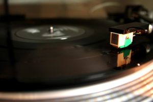 A vinyl disc spins in the home of the author in Nakameguro, Tokyo